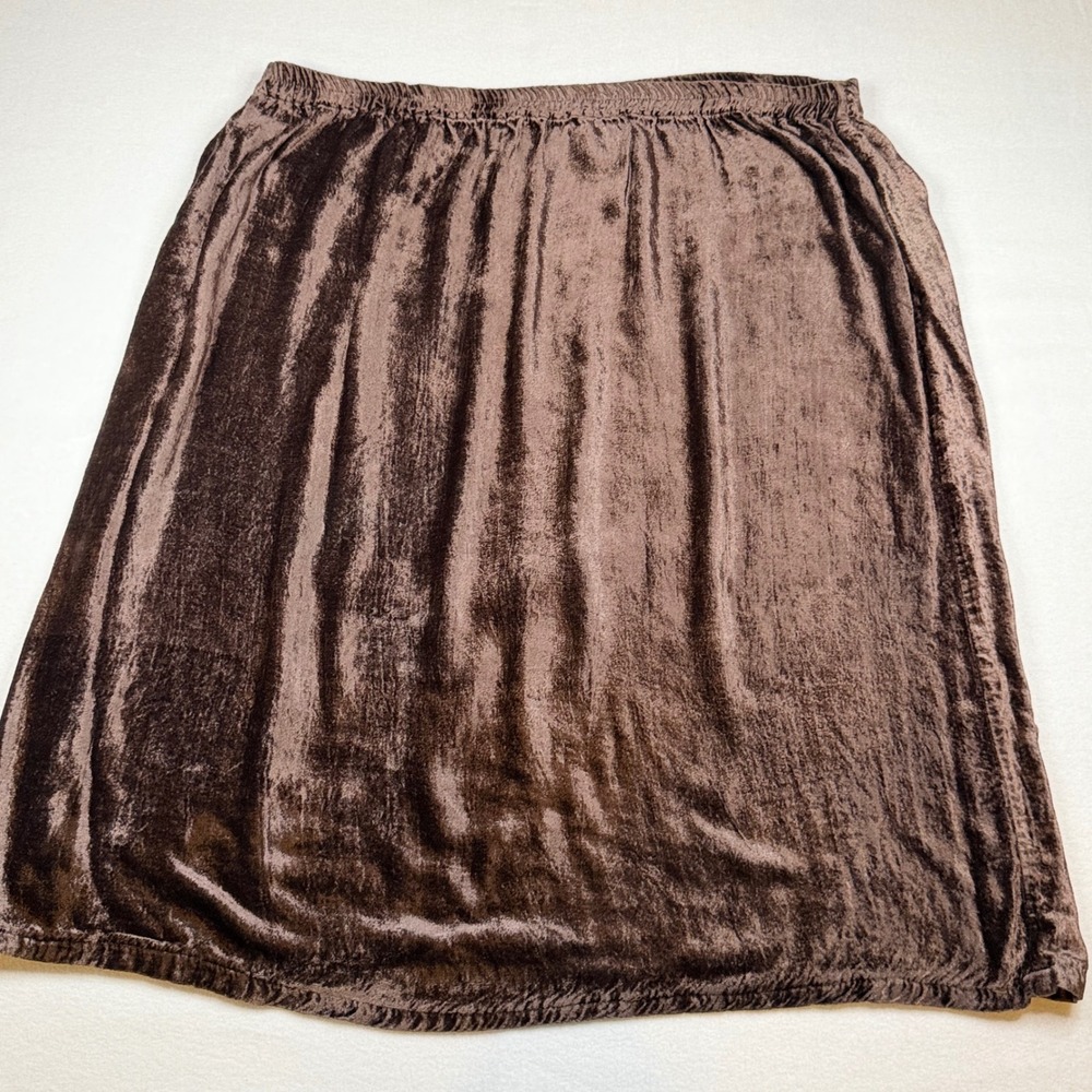 White Stag Brown Crushed Velvet Midi Skirt Elastic Waist XL 16/18 Viscose